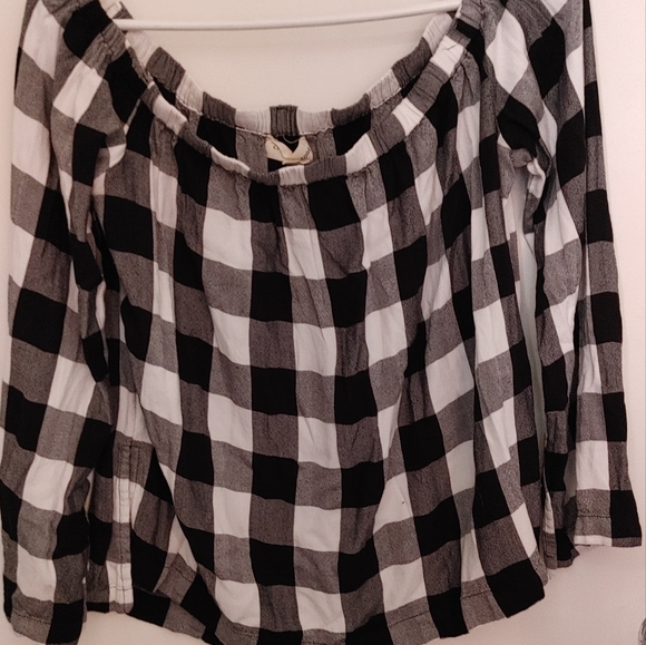Cloth and Stone black and white plaid off shoulder top size large - Picture 2 of 3